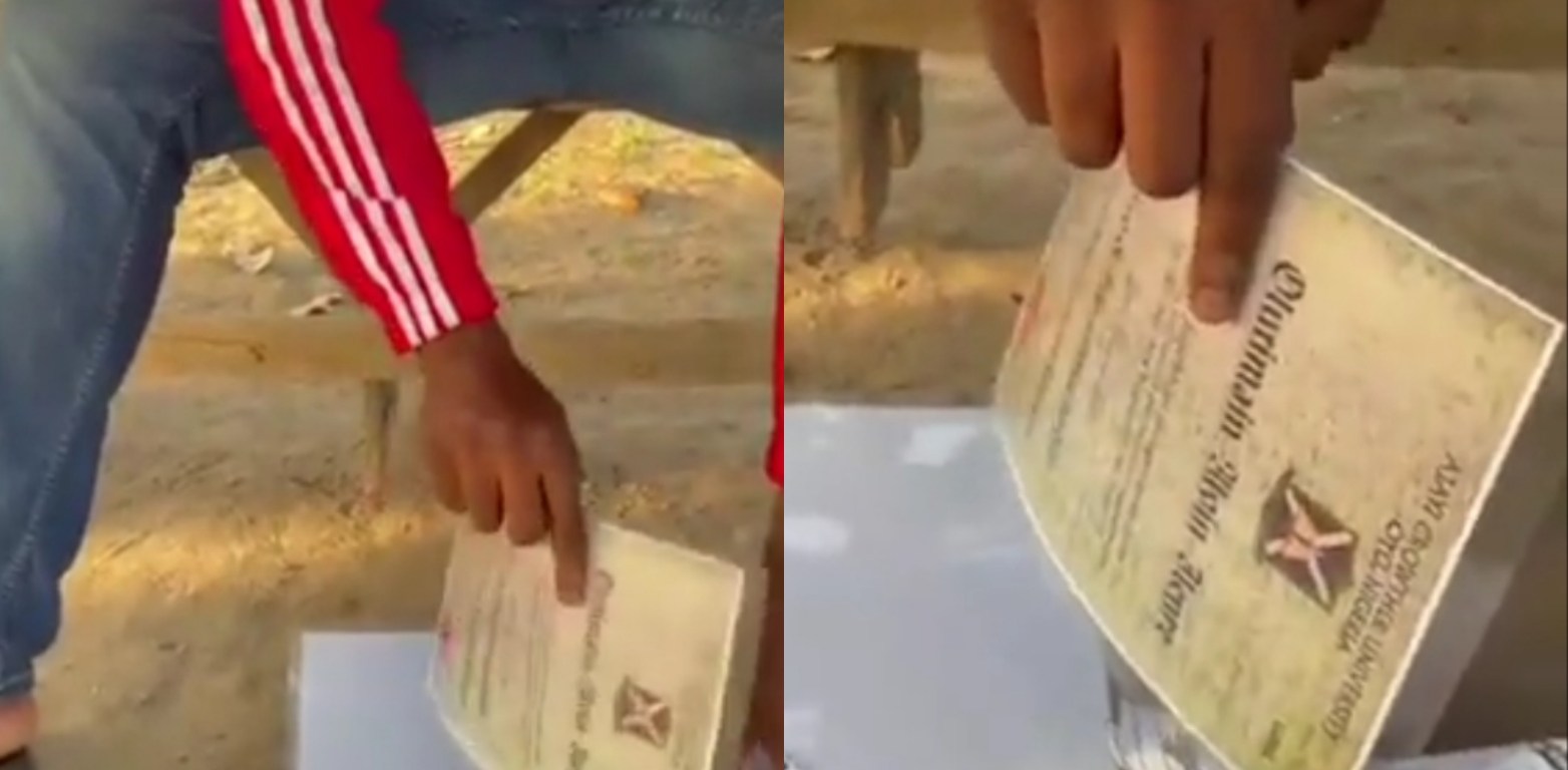 "What's the essence of a certificate when I'm dragging jobs with illiterates" Man says as he burns his certificates