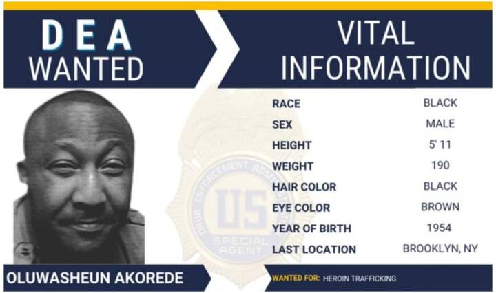 Nigerian national, Oluwasheun Akorede, wanted by US DEA for drug trafficking