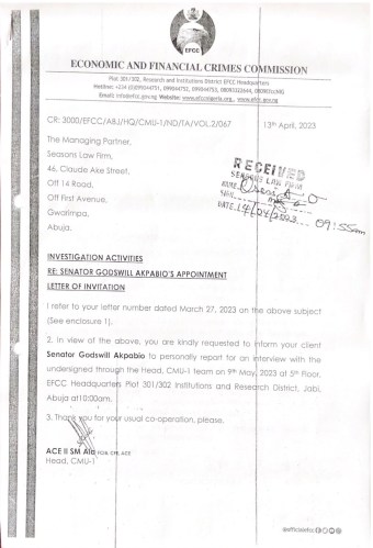 EFCC invites Godswill Akpabio again over multi billion naira fraud, despite previous excuse of illness