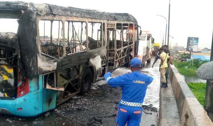 BRT bus set ablaze as Lagos driver dies in accident