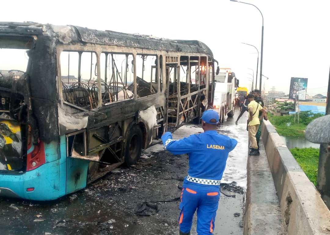BRT bus set ablaze as Lagos driver dies in accident