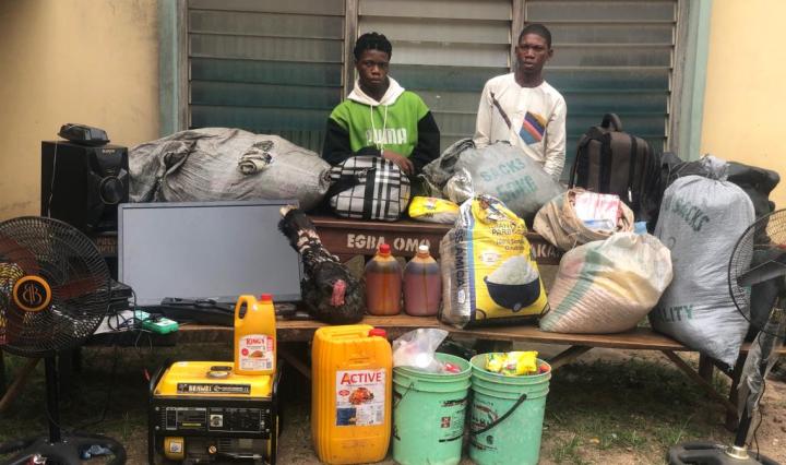 Two arrested for stealing turkey, rice, palm oil, and foodstuffs in Ogun