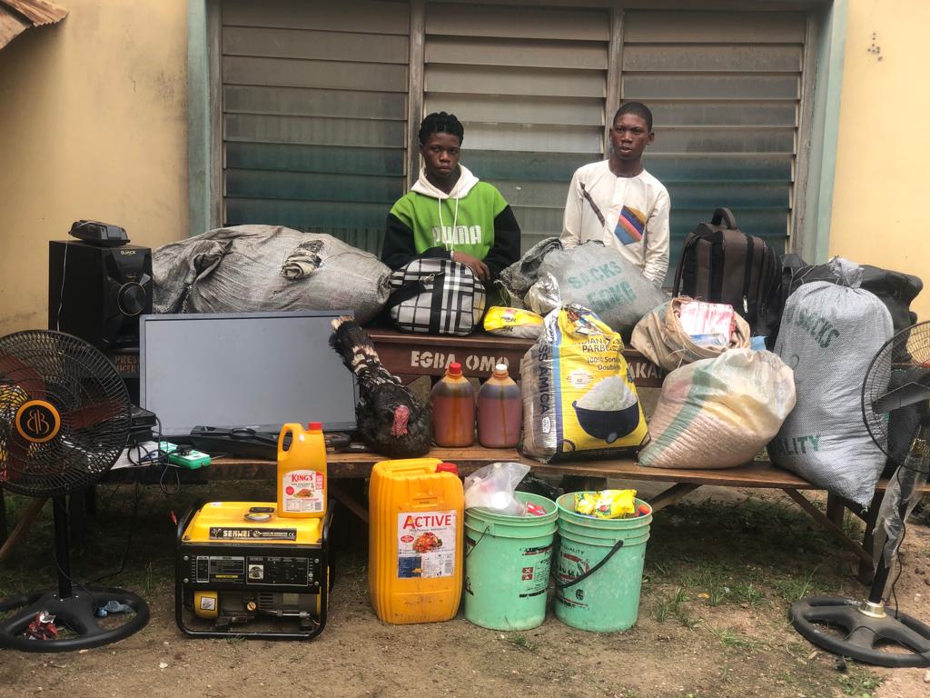 Two arrested for stealing turkey, rice, palm oil, and foodstuffs in Ogun