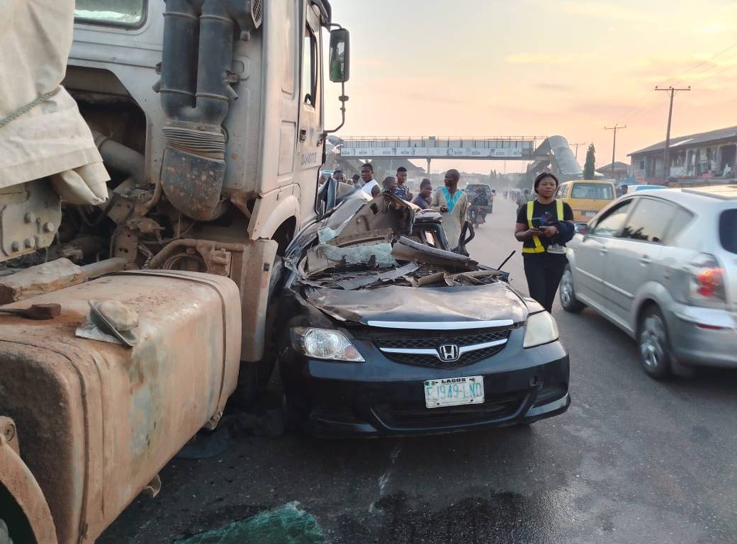 Truck crushes car in Abule Egba (pictures)