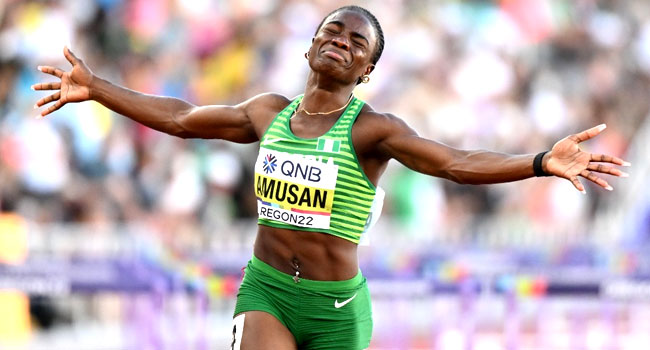 Amusan celebrates historic diamond league victory in Eugene
