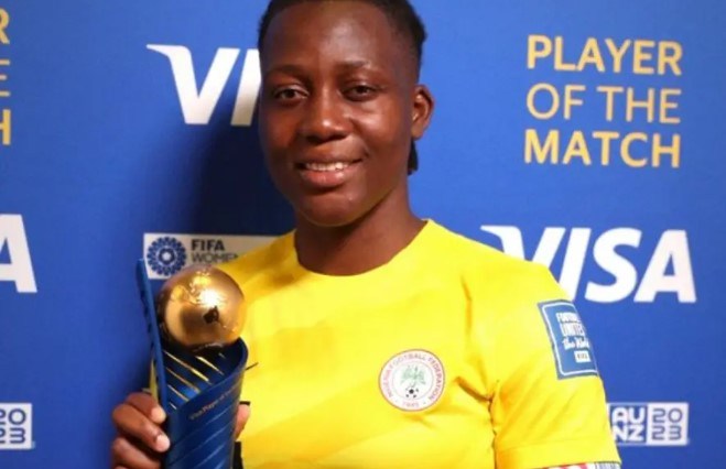 Super Falcons goalie Chiamaka Nnadozie clinches player of the match award